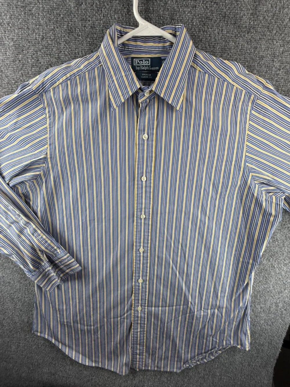 Polo Ralph Lauren Andrew Classic Fit 16 32/33 Button Up Blue Yellow Striped